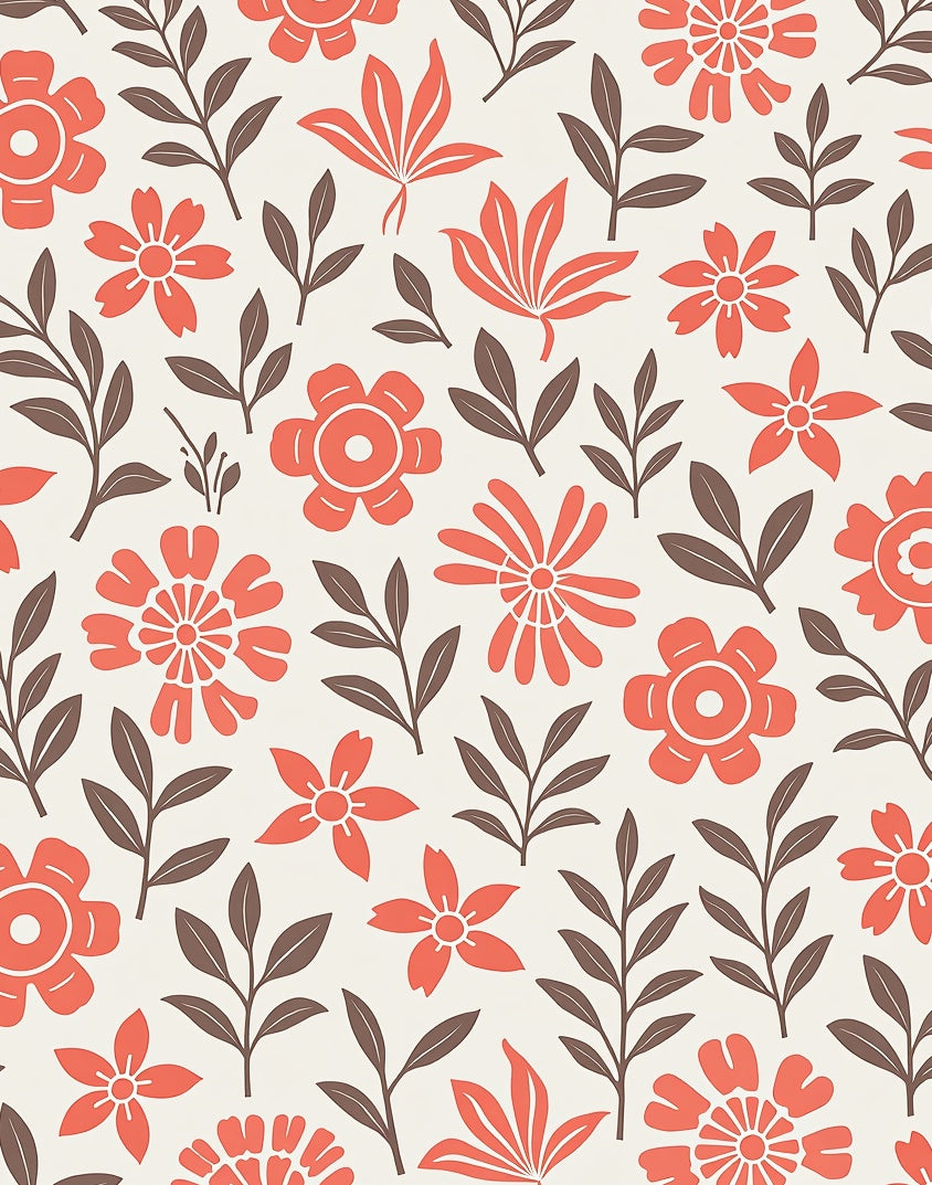 Coral Floral Leaf Pattern Rug