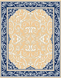 Ornate Cream Navy Floral Scroll Rug