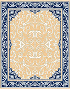 Ornate Cream Navy Floral Scroll Rug