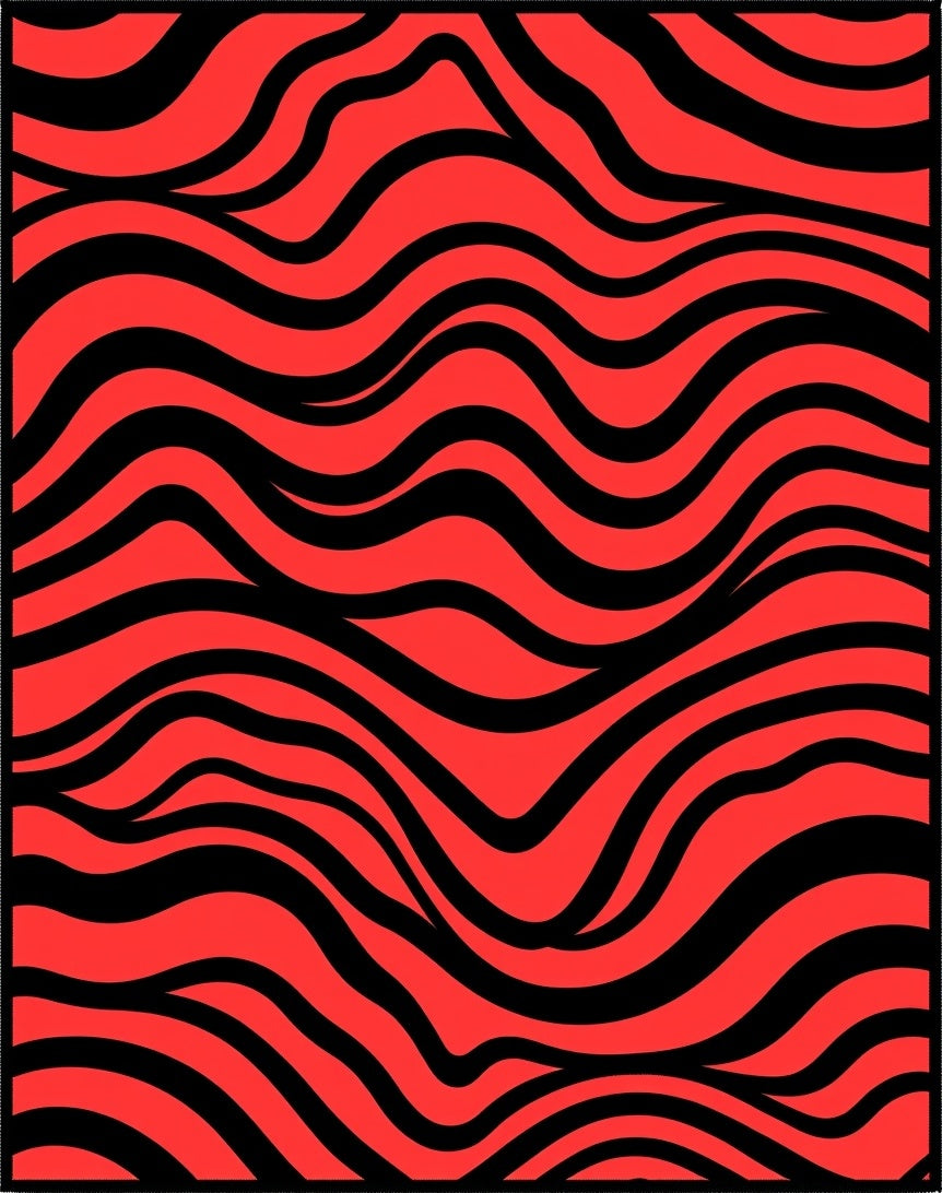 Bold Red Black Wavy Stripes Rug