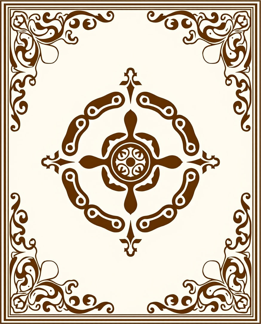 Ornate Corner Floral Scrollwork Rug