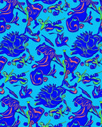 Abstract Blue Floral Swirls Line Art Rug
