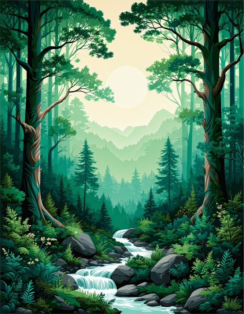 Enchanted Forest Waterfall Nature Scene Rug