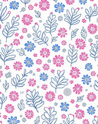 Pink Blue Floral Leaf Pattern Rug