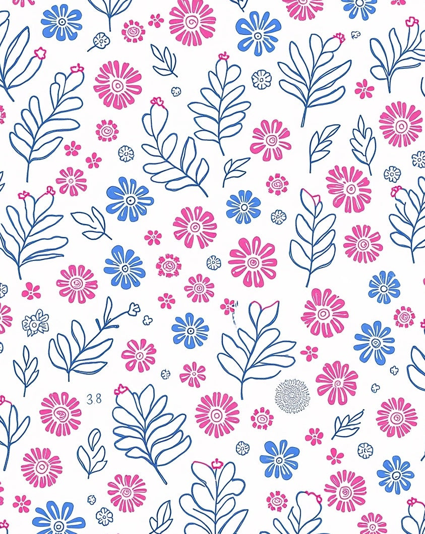 Pink Blue Floral Leaf Pattern Rug