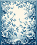 Elegant Blue Floral Scroll Design Rug