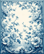 Elegant Blue Floral Scroll Design Rug