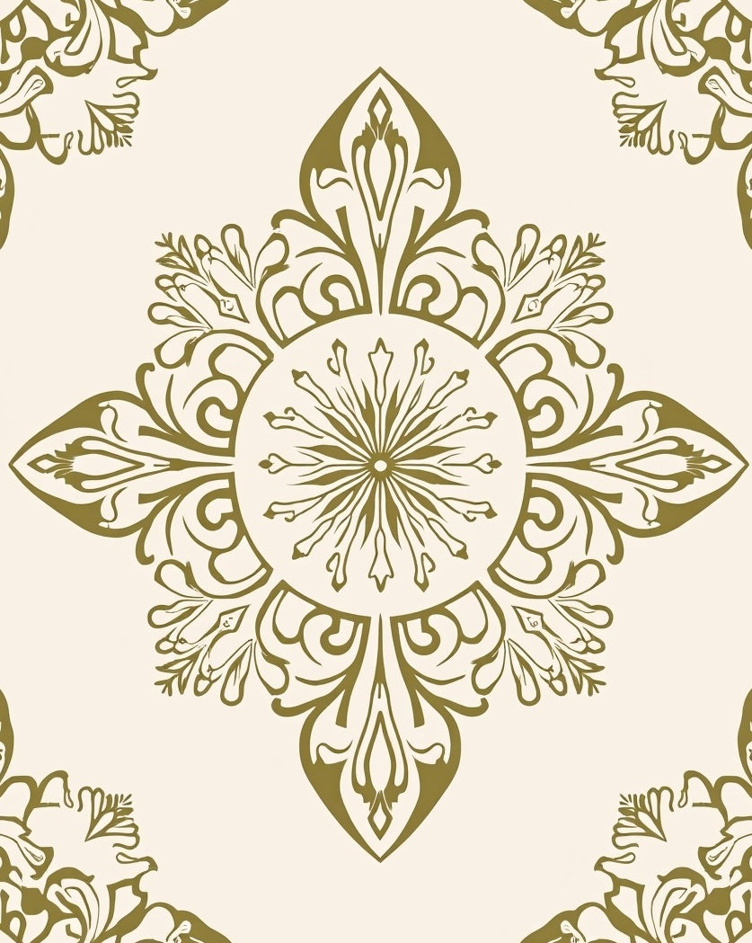 Elaborate Ornamental Golden Floral Medallion Design Rug