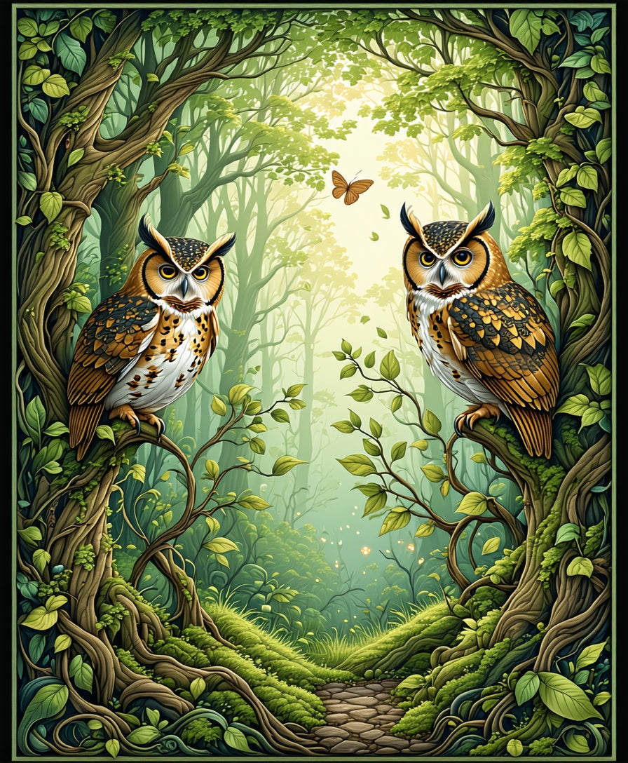 Enchanted Forest Owl Path Design Rug