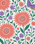 Coral Bloom Butterfly Botanical Design Rug