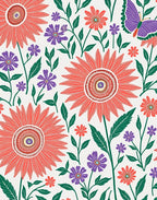 Coral Bloom Butterfly Botanical Design Rug
