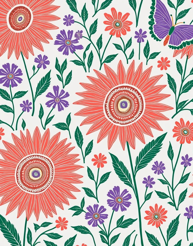Coral Bloom Butterfly Botanical Design Rug
