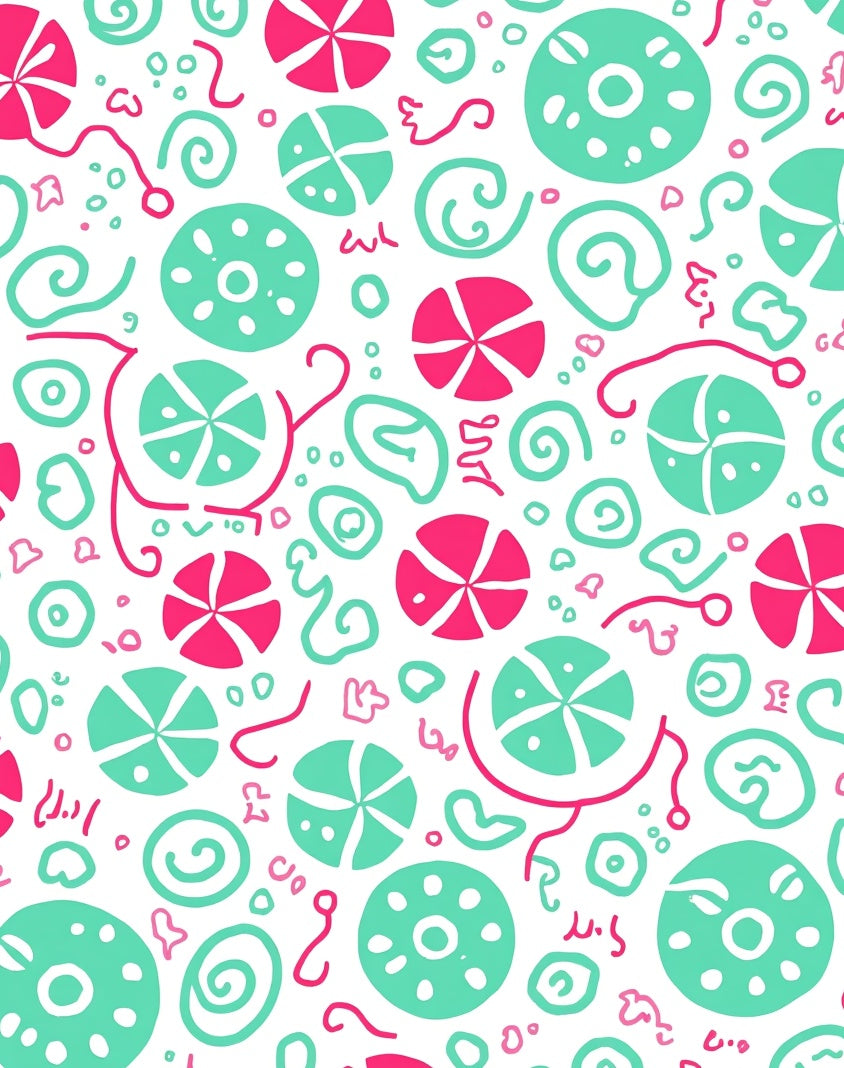Playful Pink Teal Circular Pattern Rug
