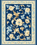 Elegant Blue Floral Vine Pattern Oriental Rug