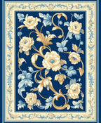 Elegant Blue Floral Vine Pattern Oriental Rug