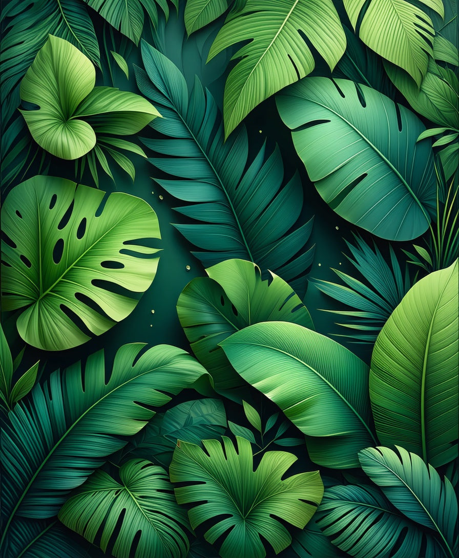 Lush Green Tropical Leaf Pattern Rug
