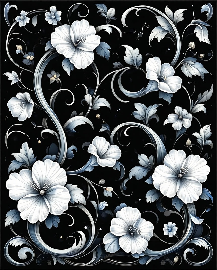 Elegant White Floral Swirls Pattern Rug