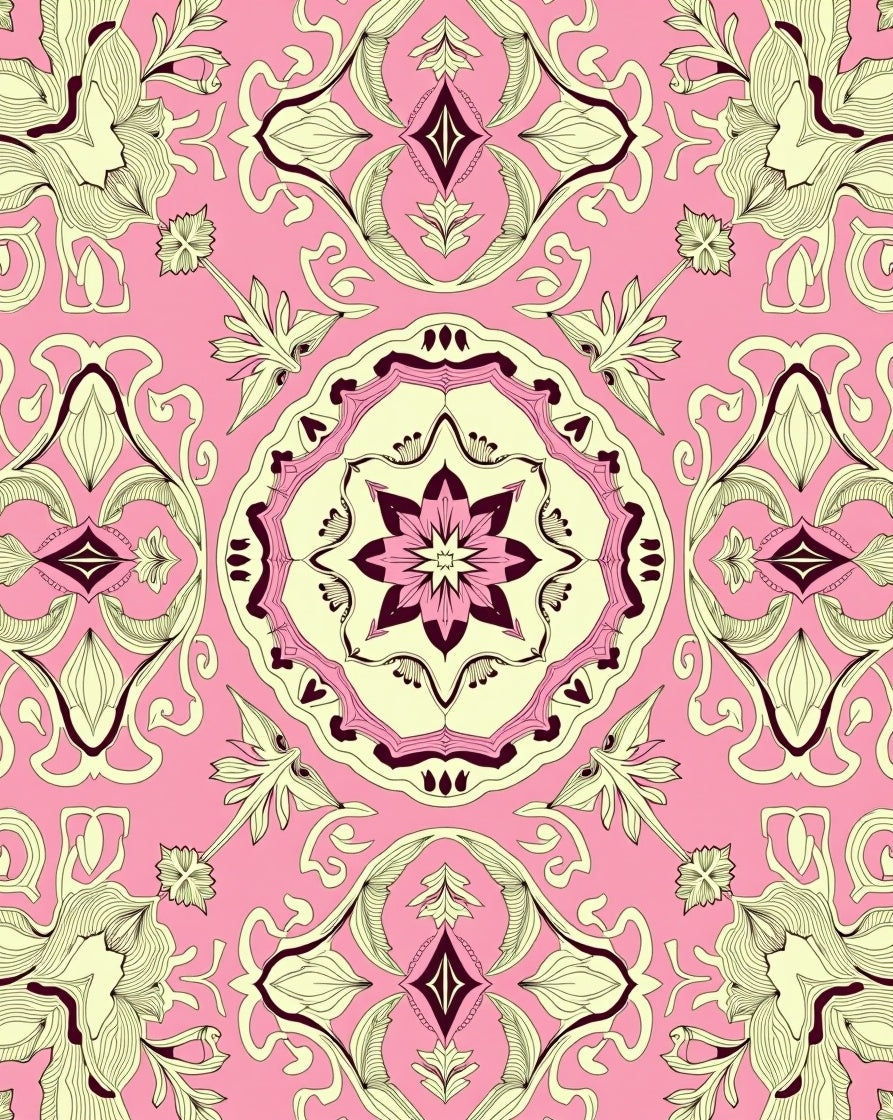 Pink Cream Floral Vintage Pattern Rug