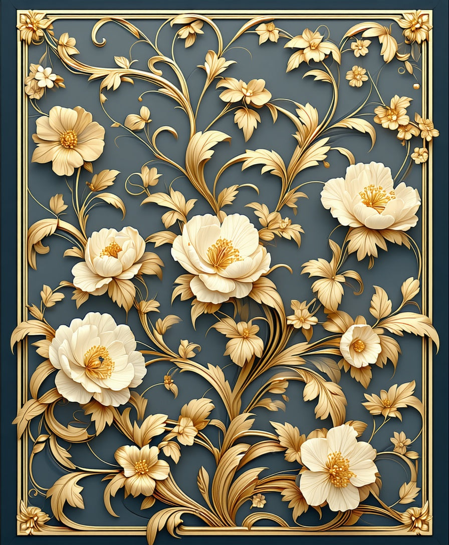 Gold Floral Scrollwork Classic Design Rug