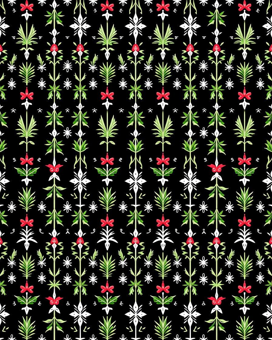 Whimsical Red Green Floral Tall Plants Rug