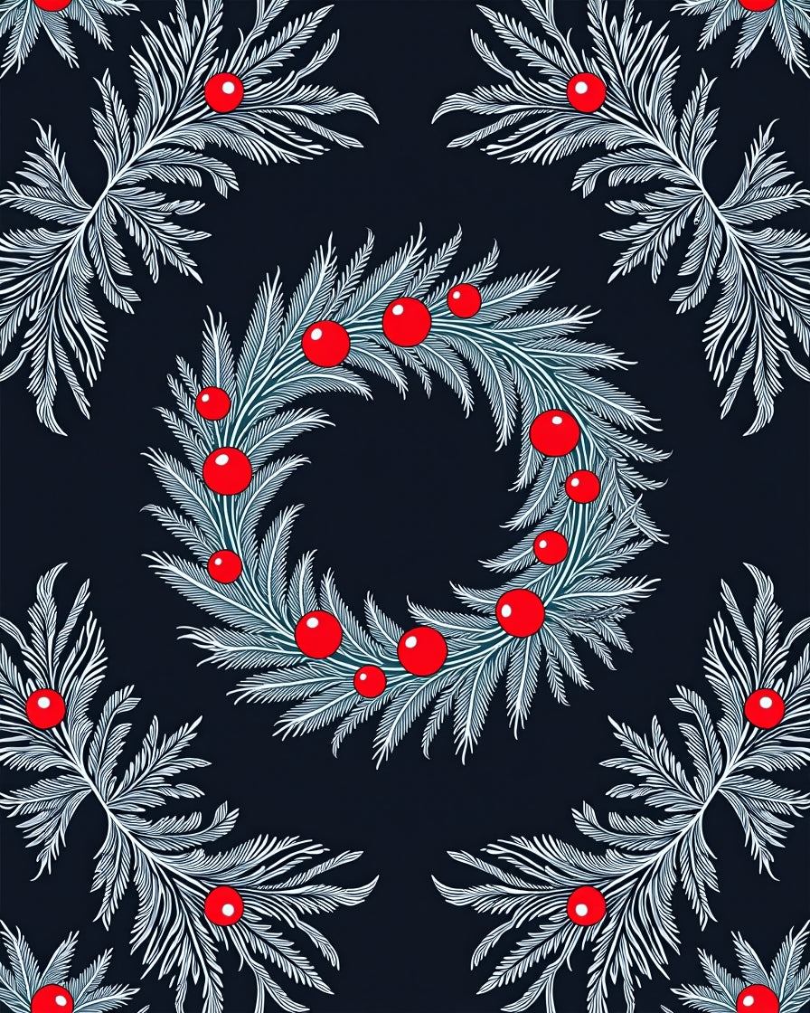 Festive Teal White Holly Berry Wreath Rug