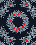 Festive Teal White Holly Berry Wreath Rug