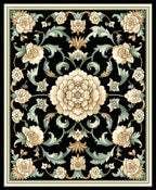 Classic Floral Swirls Beige and Green Rug