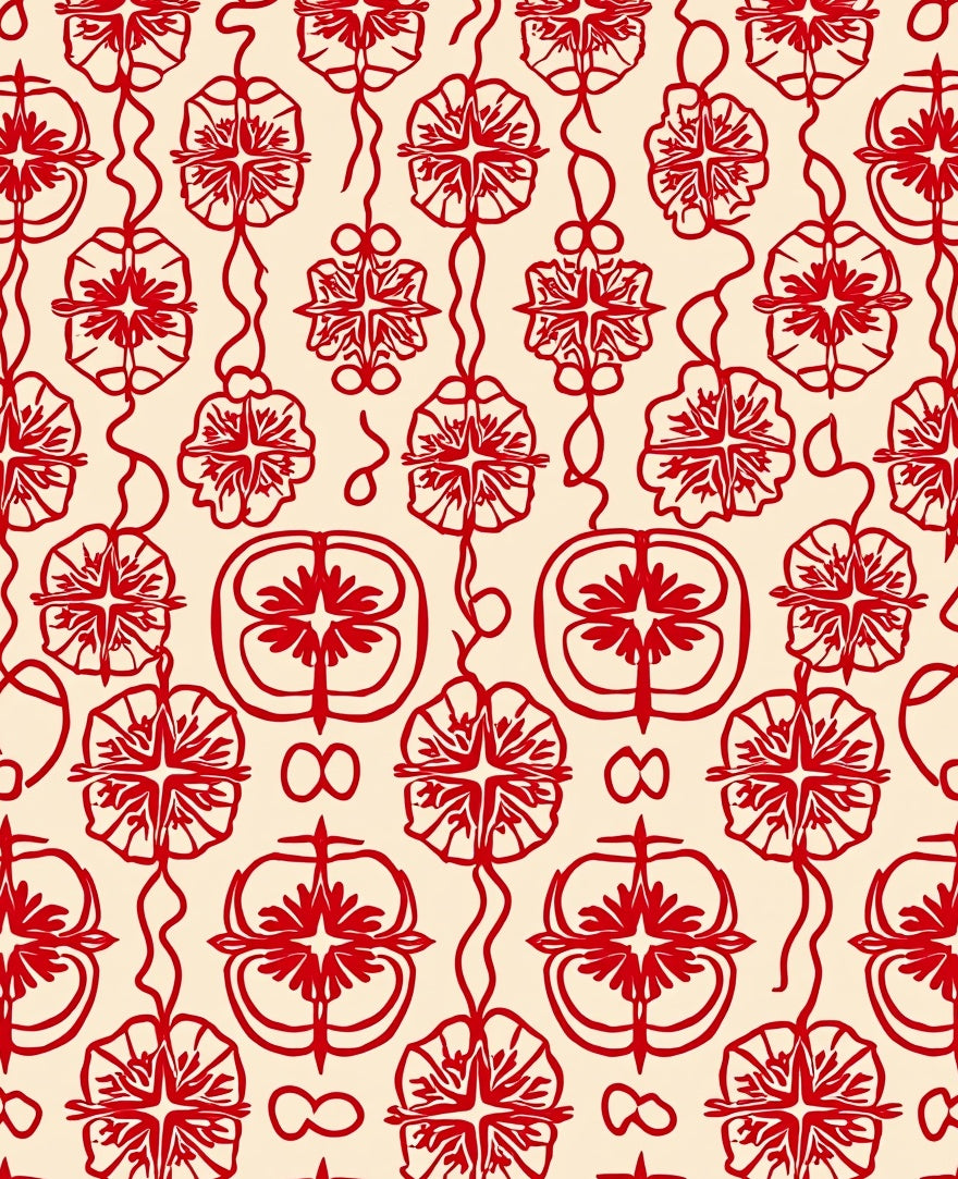Red Floral Chain Pattern Design Rug