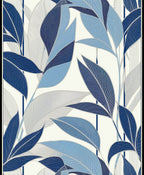 Abstract Blue Leafy Botanical Pattern Rug
