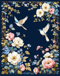 Floral Birds And Blossoms Dark Blue Rug