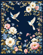 Floral Birds And Blossoms Dark Blue Rug
