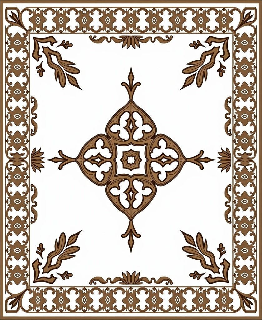 Elegant Brown Floral Scroll Pattern Rug