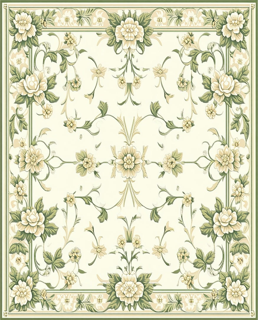 Vintage Floral Garland Scrollwork Pattern Rug