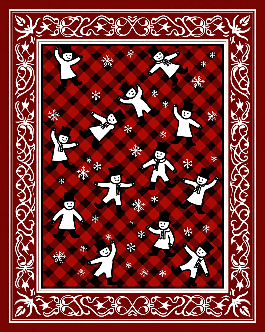 Red Black Buffalo Plaid Snowmenflakes Border Rug