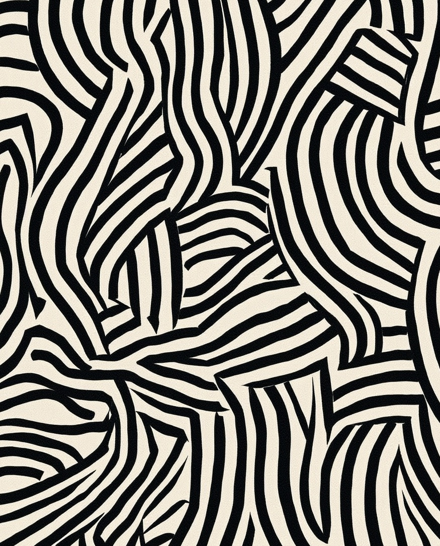 Abstract Black White Wave Pattern Rug