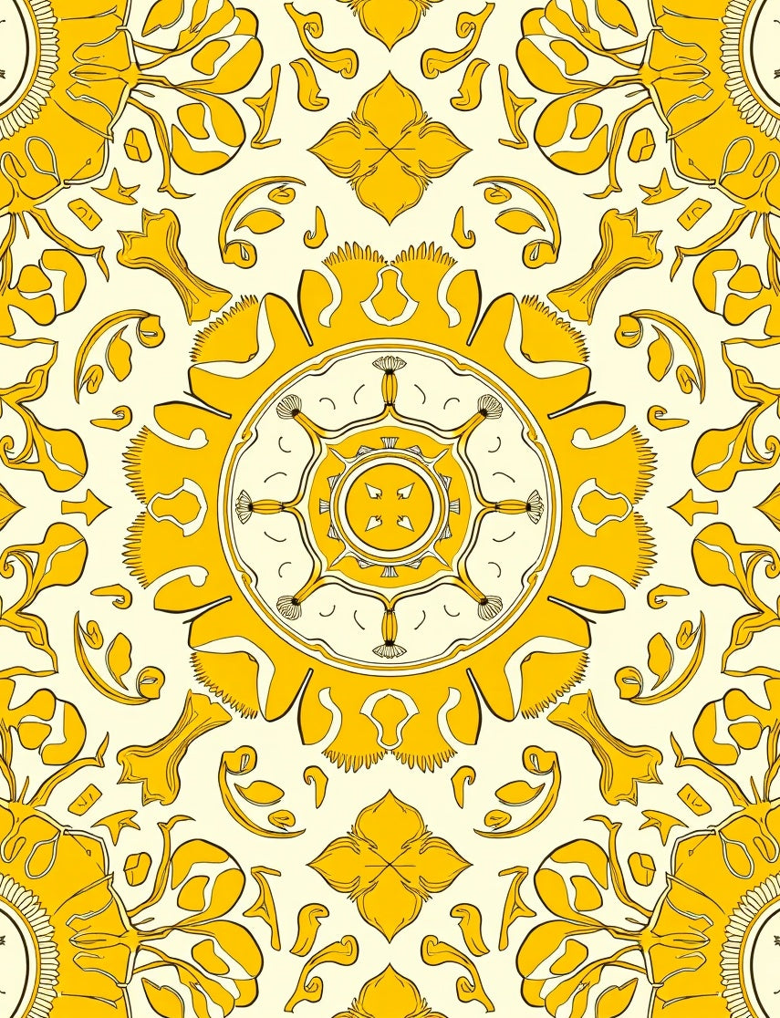 Golden Sunburst Floral Symmetry Rug