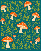 Whimsical Mushroom Leaf Print Rug