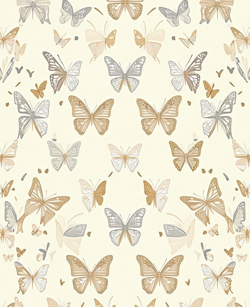 Neutral Butterfly Patterned Textile Rug