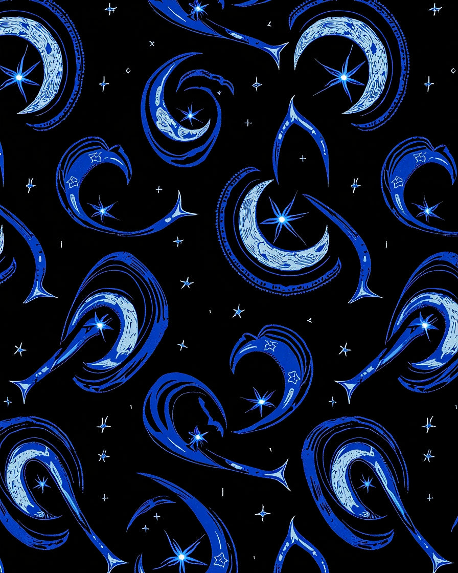 Abstract Blue Cosmic Crescent Stars Rug