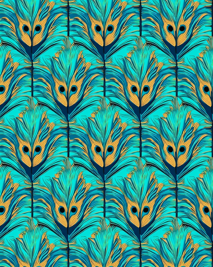 Peacock Feather Inspired Teal Pattern Rug