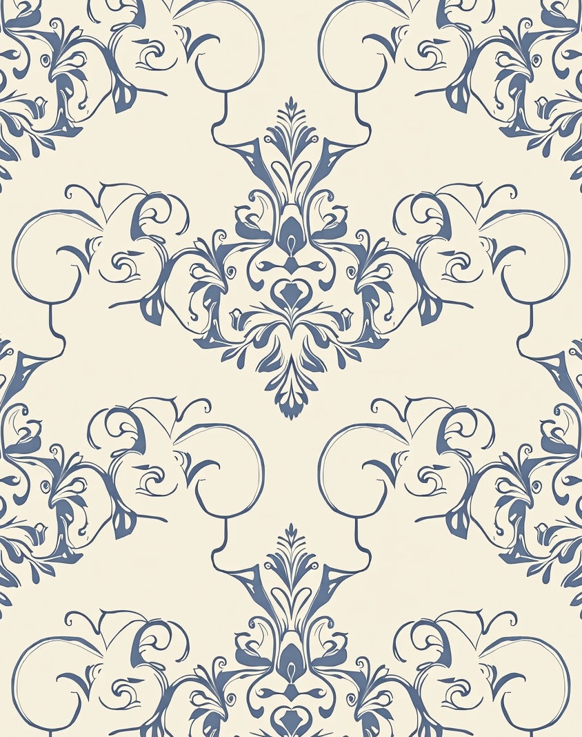Elegant Blue Floral Damask Pattern Rug