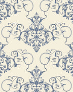 Elegant Blue Floral Damask Pattern Rug