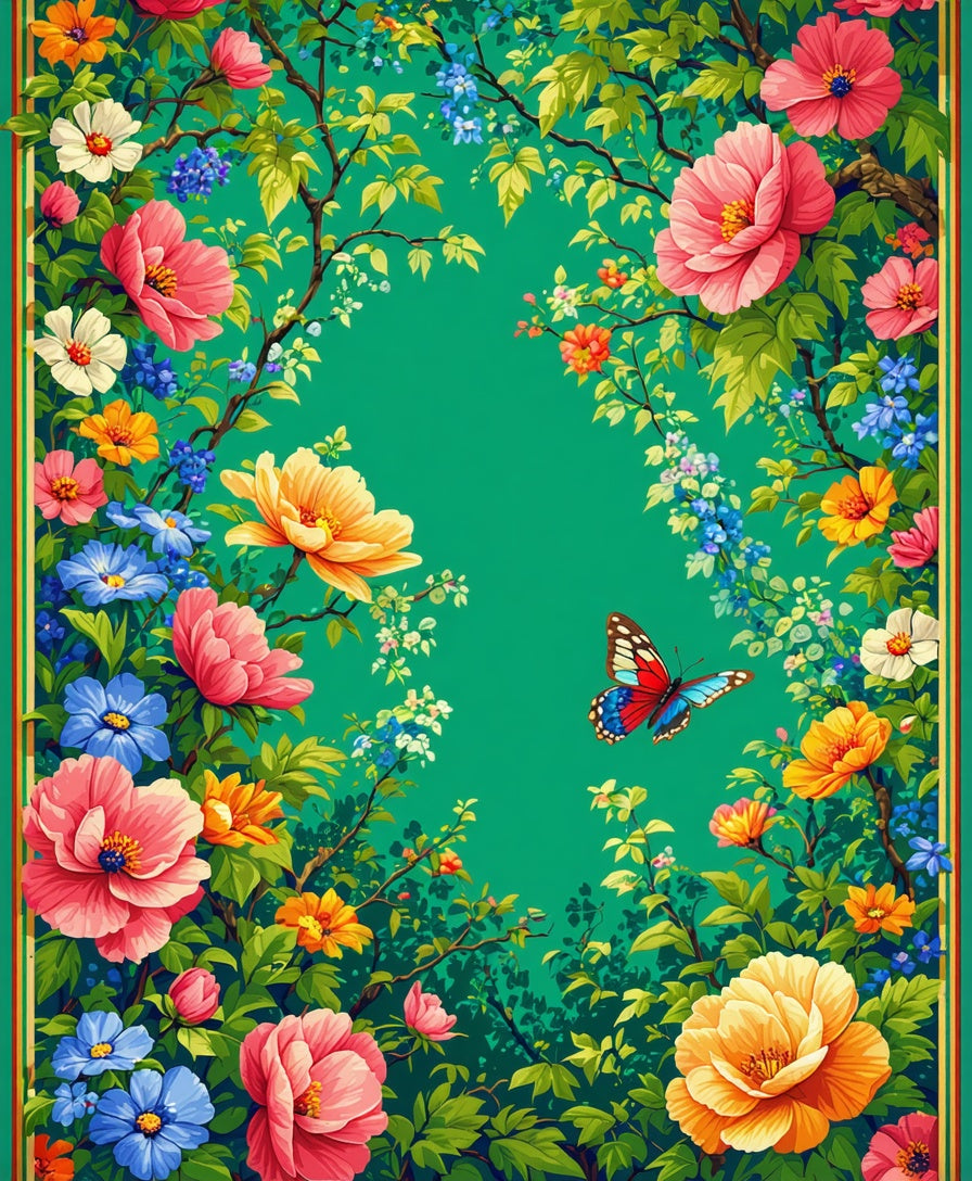 Vibrant Floral Butterfly Garden Design Rug