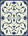Classic Blue White Floral Scroll Pattern Rug