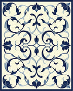 Classic Blue White Floral Scroll Pattern Rug
