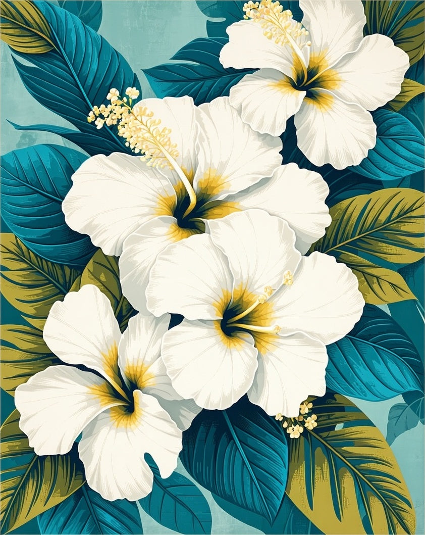 White Hibiscus Tropical Floral Design Rug
