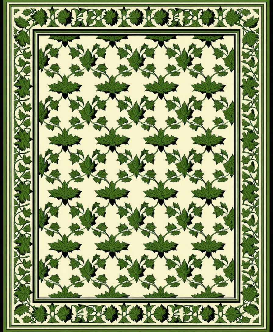 Green Leaf Patterned Classic Area Rug