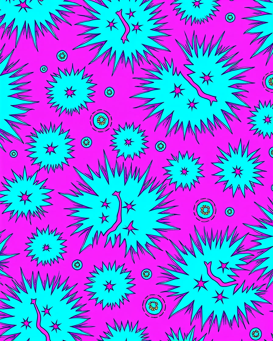 Bright Teal Pink Starburst Pattern Rug