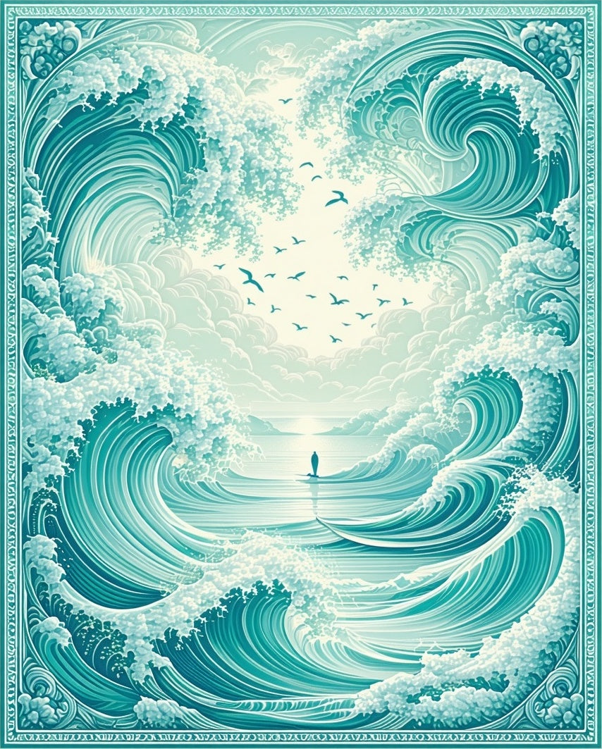 Oceanic Waves Motion Pattern Design Rug