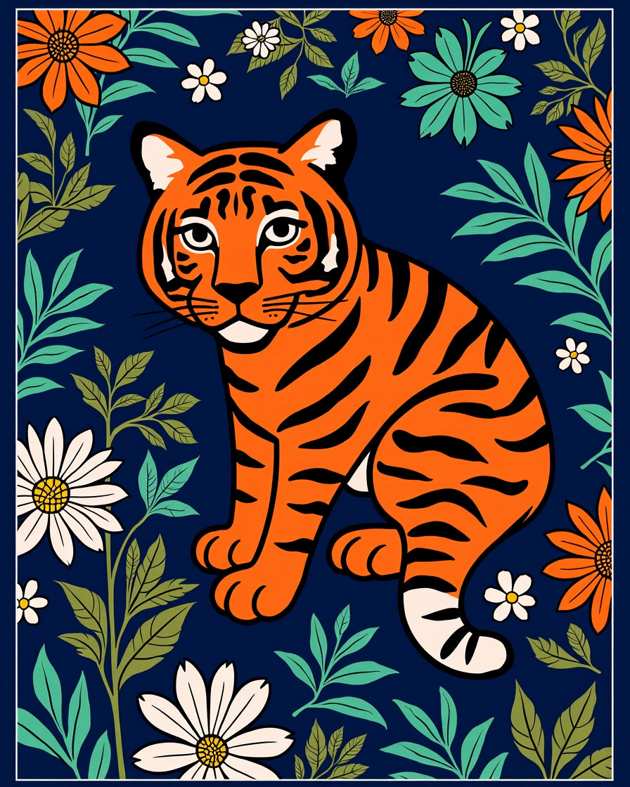 Tiger Floral Art Print Rug